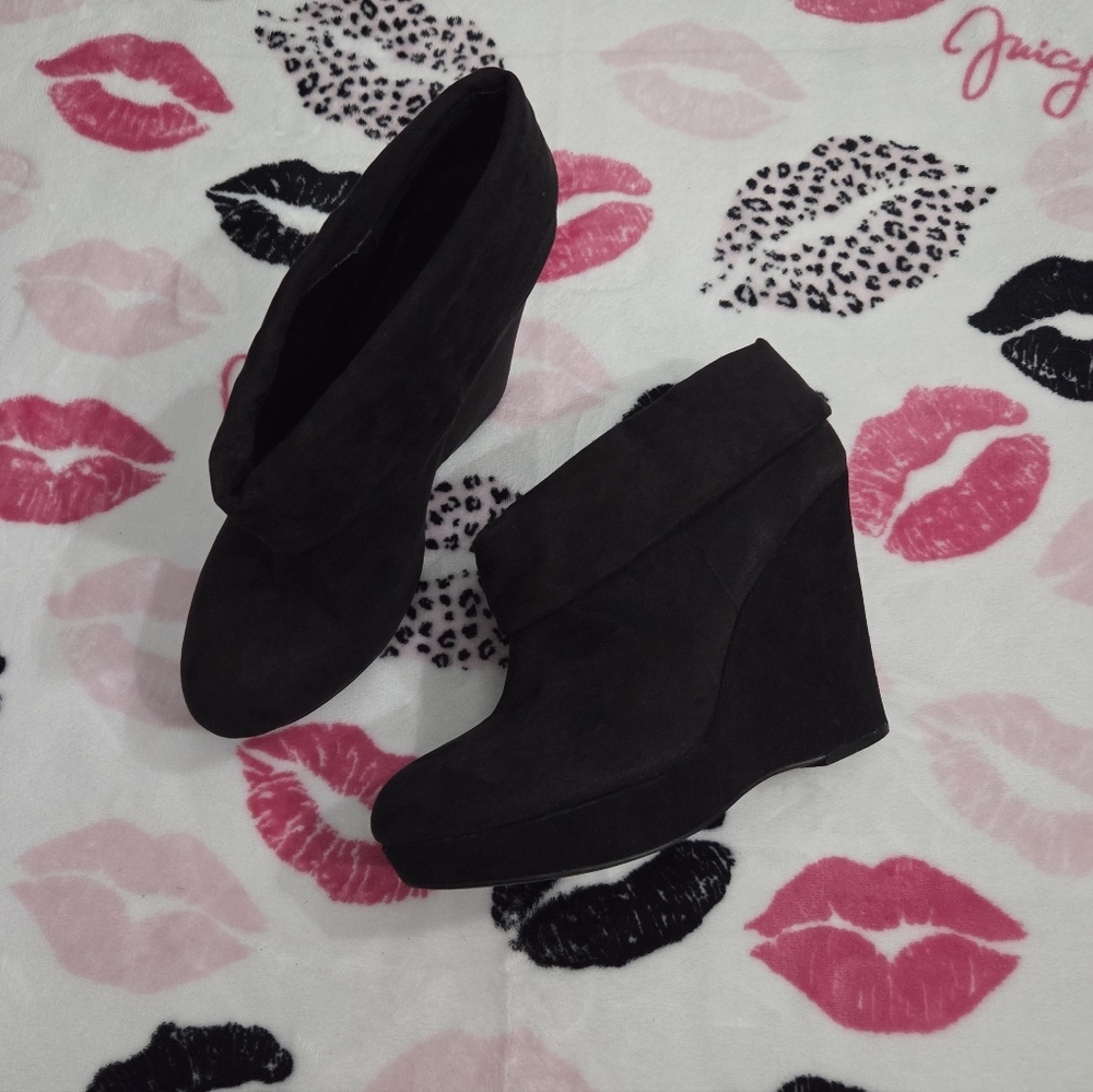 Black Suade Wedge Ankle Boots